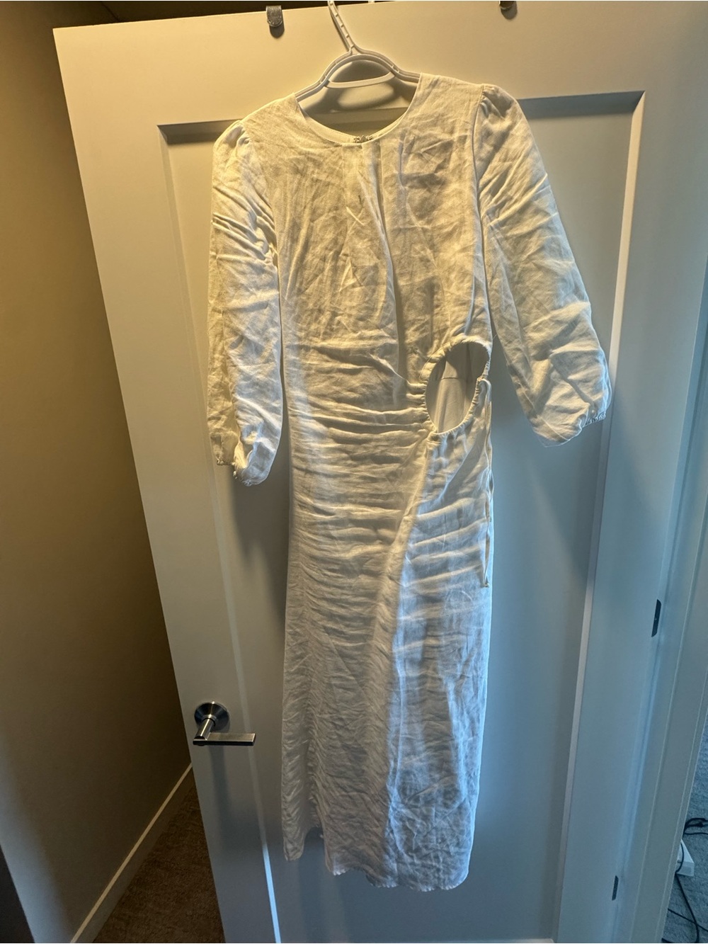 DISSH White Long Sleeve Midi Dress with Side Cutout